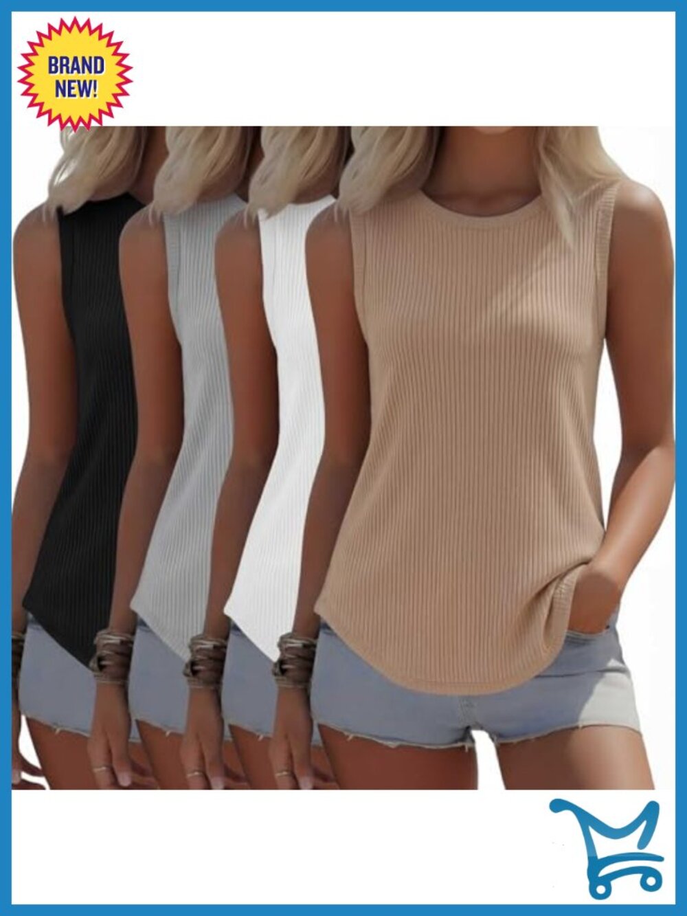 4 Pack Women Sleeveless Ribbed Tank Tops Slim Fit Shirts